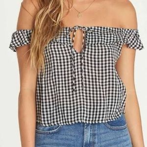 Billabong Boho Gingham Babydoll Ruffle Cropped Tank